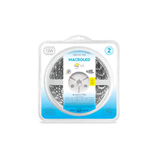 TIRA 5050 MACROLED BCO FRIO IP45 - DC12V - 14,4W - 60 LED X 5 MTS