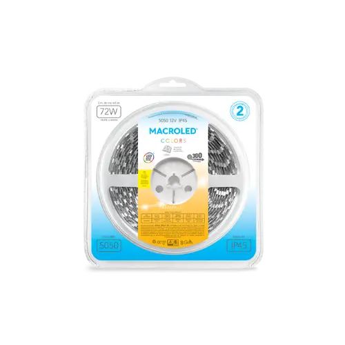 TIRA 5050 MACROLED AMARILLO IP45 - DC12V - 14.4W - 60 LED X 5 MTS
