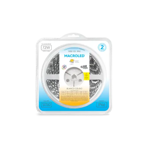 TIRA 5050 MACROLED BCO CALIDO IP66 - DC12V - 14,4W - 60 LED, ROLLO 5 METROS
