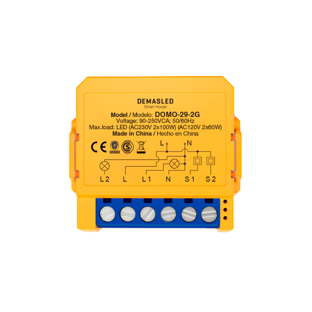 [domo-29-2G] Dimmer Switch WiFi 2 Salidas AC100-240V IP20