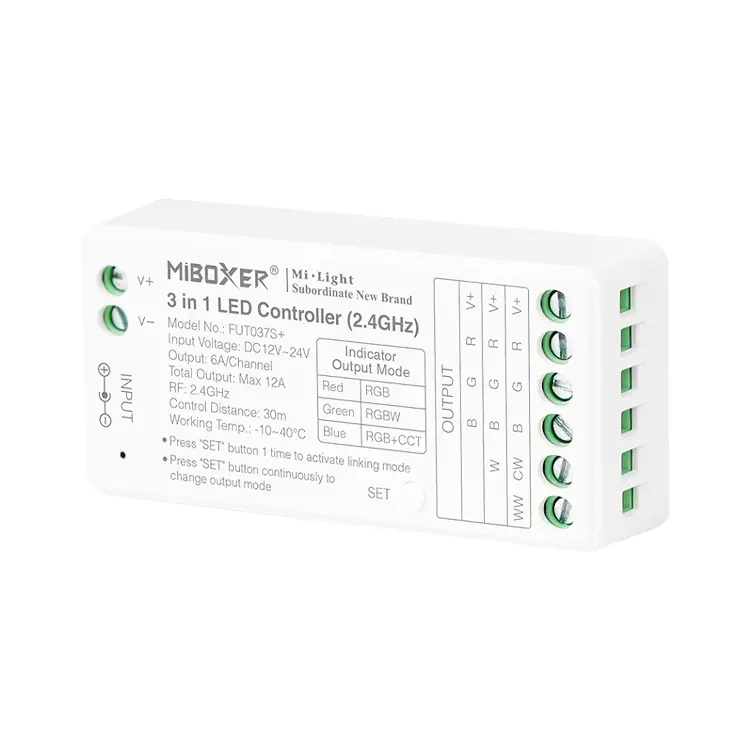 Controlador LED 3 en 1 RGB/RGBW/RGB+CCT Mi-Light 12-24V 12A 2.4GHz
