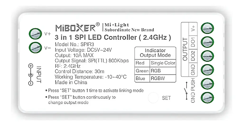 Controlador LED Pixel SPI 3 en 1 RGB+RGBW 5-24V 10A 2.4Ghz