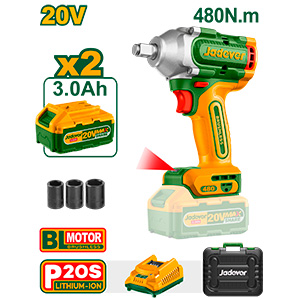 LLAVE DE IMAPCTO BRUSHLESS 1/2 INALÁMBRICO 2200 RPM / 3300 BPM CON 2 BATERÍAS LI-ION 1.5AH - VOLTAJE: 20V - PAR APRIETE: 480NM / PAR TORSOR: 600NM - ENCHUFES: 21. 22. 24MM - INCLUYE CARGADOR