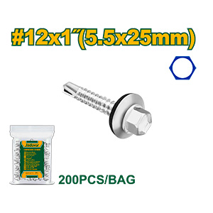 TORNILLO PUNTA MECHA - CABEZA HEXAGONAL - TAMAÑO: #12 X 1 (5.5 X 125MM) - ACERO AL CARBONO DE ALTA CALIDAD - 200 UNIDADES / BOLSA