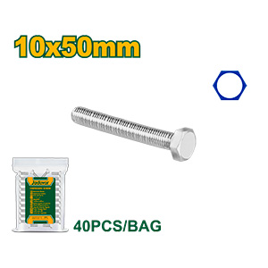 BULÓN HEXAGONAL - TAMAÑO: 10 X 50MM - ACERO AL CARBONO DE ALTA CALIDAD - 40 UNIDADES / BOLSA