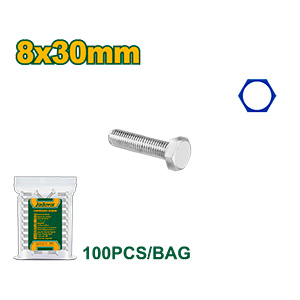 BULÓN HEXAGONAL - TAMAÑO: 8 X 30MM - ACERO AL CARBONO DE ALTA CALIDAD - 100 UNIDADES / BOLSA