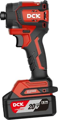 ATORNILLADOR DE IMPACTO INALAMBRICA POTENCIA 600W MAX. TORQUE 208Nm TAMAÑO DE PERNO ESTANDAR M5-M16 PESO 0.9KG MOTOR BRUSHLESS INCLUYE BATERIA 2Ah*1. MALETIN PLASTICO