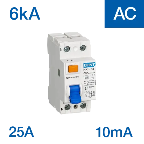 DISYUNTOR BIPOLAR CHINT NXL. 25A - 10mA - Clase AC - 6kA