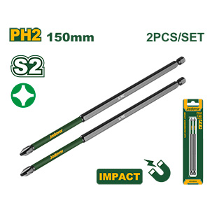 PUNTAS DE DESTORNILLADOR DE IMPACTO PH2 X 150MM - 2 PIEZAS/JUEGO - AC. S2 ENDURECIDO Y REVENIDO