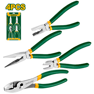 Kit pinzas y alicates 4 piezas de 6 : Pinzas universales simples. Pinza de punta larga. Alicates de corte diagonal. Pinzas para juntas deslizantes