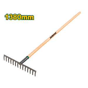 RASTRILLO DE GRAVA - 14 DIENTES DE ACERO AL CARBONO - MANGO DE MADERA - LONGITUD: 1250MM - CABEZAL: 3MM X 1000MM X 4000MM
