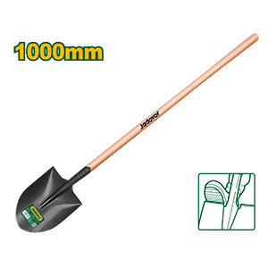 PALA LARGA DE PUNTA REDONDA - CABEZA DE ACERO AL CARBONO - MANGO DE MADERA LONGITUD: 1470MM - ANCHO DE CABEZA: 240MM - LONGITUD DE CABEZA: 300MM