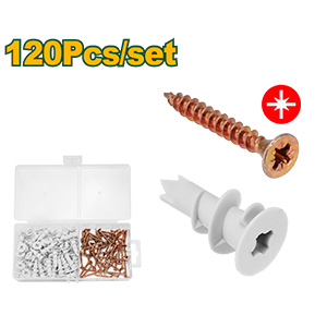 KIT DE TORNILLOS FIX PUNTA AGUA CON TARUGOS DE 120 PIEZAS - 60 TORNILLOS PUNTA AGUJA DE ACERO AL C CON SUPERFICIE GALVANIZADA + 60 TARUGOS PARA PLACAS DE DURLOCK