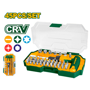 KIT DE PUNTAS DE DESTORNILLADOR DE 45 PIEZAS - 36 PUNTAS DE DESTORNILLADOR DE 1/4 X 25MM + 6 TUBOS 1/4 X 20.5MM + 1 SOPORTE DE 1/4 X 139MM + 1 MANGO DE CRICKET EN T