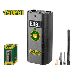 COMPRESOR DE AIRE PARA AUTOMÓVIL CON BATERIA LI-ION - VOLTAJE: 8V - MÁX. PRESIÓN: 150PSI / 10 BAR / 1000KPA - MÁX. FLUJO DE AIRE: 6L/MIN - PUERTO DE CARGA: USB TIPO C