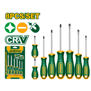 Kit de destornilladores - 8 piezas - Acero CR-V - 4 destornilladores Planos: SL3 - SL5.5 - SL6.5 (x2) + 4 destornilladores Phillips: PH0 - PH1 - PH2 (x2)
