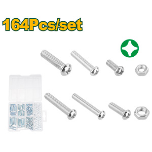 SURTIDO DE TORNILLOS ROSCA METRICA DE 164 PIEZAS - TORNILLOS PHILLIPS (82 PIEZAS) + TUERCA HEXAGONAL (82 PIEZAS)