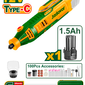 MINI TORNO INALÁMBRICO 8000-32000 RPM - VOLTAJE: 12V - PINZA: 3.2MM - CONTROL DE VELOCIDAD VARIABLE - CARGA: USB TIPO C (CARGADOR NO INLUIDO) - INCLUYE ACCESORIOS Y PUNTAS