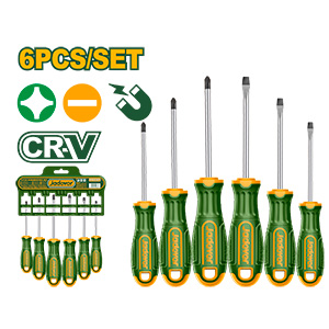 Kit de destornilladores - 6 piezas - Acero CR-V - Plano SL3 x 75mm + Plano SL5.5 x 100mm + Plano SL6.5 x 100mm + Phillips PH0 x 75mm + PH1 x 100mm + Phillips PH2 x 100mm