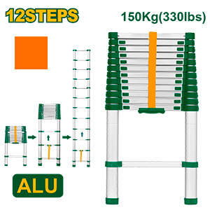 ESCALERA TELESCÓPICA - ESCALONES: 12 - ALUMINIO - ALTURA MÁX. EXTENDIDA: 3800MM - MÁX. CARGA: 150KG