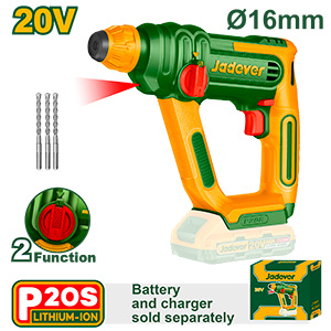 TALADRO ROTOPERCUTOR INALÁMBRICO 850 RPM - VOLTAJE:20V - TASA DE MPACTO: 5100BPM - ENERGÍA IMPACTO: 1.5 J - MÁXIMA PERFORACIÓN: 16 EN HORMIGÓN - SISTEMA SDS - NO INCLUYE BATERÍA NI CARGADOR
