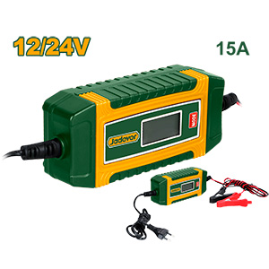 CARGADOR DE BATERÍAS - VOLTAJE DE ENTRADA: 220-240V 50/60HZ - VOLTAJE DE CARGA: 12/24V - CORRIENTE NOMINAL: 15A (12V) / 7.5A (24V) - CAPACIDAD DE REFERENCIA: 190AH (MÁX)