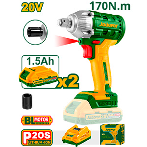 LLAVE DE IMPACTO BRUSHLESS 1/2'' INALÁMBRICO 2300 RPM / 3300 BPM CON 2 BATERÍAS LI-ION 1.5AH - VOLTAJE: 20V - PAR APRIETE: 300NM - ENCHUFES: 21MM - INCLUYE CARGADOR
