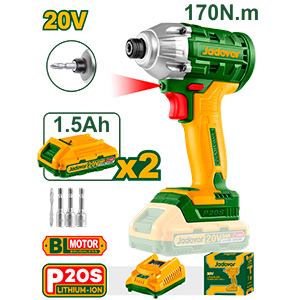 ATORNILLADOR DE IMAPCTO BRUSHLESS 1/4 INALÁMBRICO 2300 RPM / 3300 BPM CON 2 BATERÍAS LI-ION 1.5AH - VOLTAJE: 20V - PAR APRIETE: 170NM - INCLUYE 4 PUNTAS - INCLUYE CARGADOR