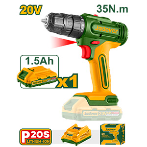 TALADRO INALÁMBRICO 1500 RPM/2250 BPM CON BATERÍA LI-ION 1.5AH - VOLTAJE: 20V - PAR MÁX: 35 NM - CAPACIDAD DEL PORTABROCAS: 0.8-10 MM - AJUSTES DE PAR: 15+1 - 2 VEL - INCLUYE CARGADOR