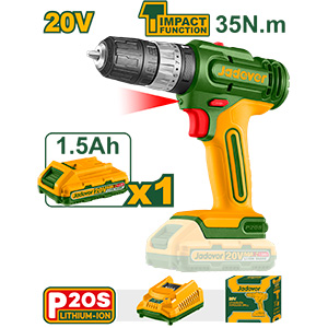 TALADRO DE IMAPCTO INALÁMBRICO 1500 RPM / 22500 BPM CON BATERÍA LI-ION 1.5AH - VOLTAJE: 20V - PAR MÁX: 35 NM - CAPACIDAD DEL PORTABROCAS: 0.8-10 MM - AJUSTES DE PAR: 18+1+1 - 2 VEL - INCLUYE CARGADOR