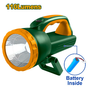 LINTERNA RECARGABLE - BRILLO: 110LM - DISTANCIA DE IRRADIACIÓN: 200M - IP54 - BATERÍA LI-ION 1500MAH - TIEMPO: 4 HS (LUZ ALTA) - DIÁMETRO / LONGITUD: 107MM / 220MM
