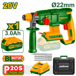 TALADRO ROTOPERCUTOR INALÁMBRICO BRUSHLESS 1100 RPM CON BATERÍA LI-ION 3AH + CARGADOR - VOLTAJE: 20V - TASA DE MPACTO: 5400BPM - ENERGÍA IMPACTO: 2.0J - SISTEMA SDS