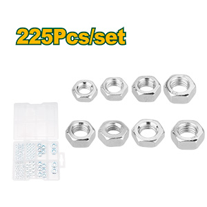JUEGO DE TUERCAS HEXAGONALES DE 225 PIEZAS - TUERCA HEXAGONAL DE ACERO AL C CON SUPERFICIE GALVANIZADA