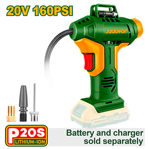 COMPRESOR DE AIRE PARA AUTOMÓVIL INALÁMBRICO - VOLTAJE: 20V - PRESIÓN MÁXIMA: 150 PSI / 10.5 BAR - CON ADAPTADORES DE 3 PIEZAS - NO INCLUYE BATERÍA NI CARGADOR