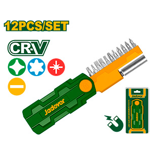 KIT DE PUNTAS DE DESTORNILLADOR DE 12 PIEZAS: 11 PUNTAS AC. CR-V DE 25 MM + 1 SOPORTE PARA PUNTAS