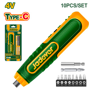 ATORNILLADOR INALÁMBRICO 260 RPM - VOLTAJE: 4V - 1/4 (INCLUYE PUNTAS) - MÁX. PAR: 5NM - LUZ LED - INDICADOR DE NIVEL DE CARGA - TERMINAL DE CARGA: USB TIPO C (CARGADOR NO INLUIDO) - INCLUYE 9 PUNTAS