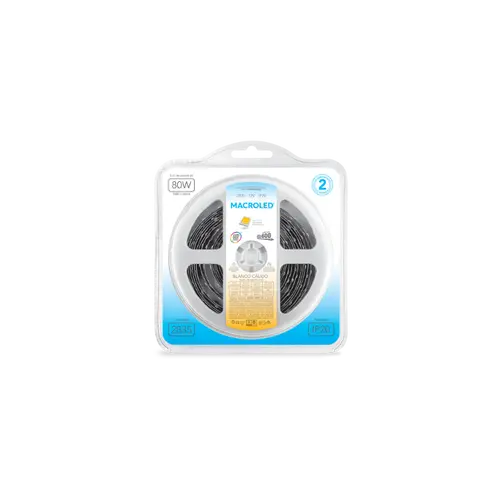 TIRA 2835 MACROLED BCO CALIDO IP20 - DC12V - 16W - 120 LED X 5MTS