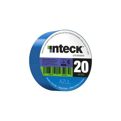 CINTA ADHESIVA PVC INTECK - AZUL 20 METROS
