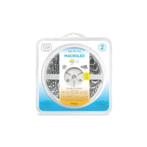 TIRA 5050 MACROLED BCO CALIDO IP66 - DC24V - 14.4W - 60 LED X 5 MTS