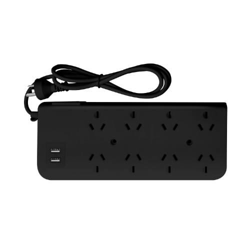 [PX8N-2USB-3] PROLONGADOR MULTIPLE 8 TOMAS + 2 USB. NEGRO. 3 MTS 10A. PROTECTOR TERMICO