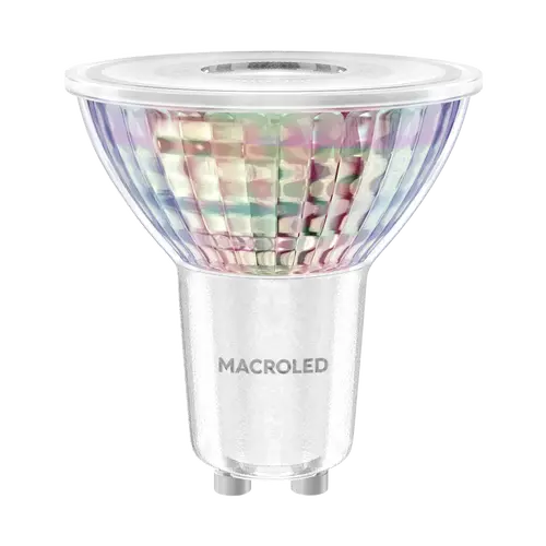 DICROICA MACROLED VIDRIO GU10 7W DIM AC180-265V FP>0.9 CALIDO 2700K 36°