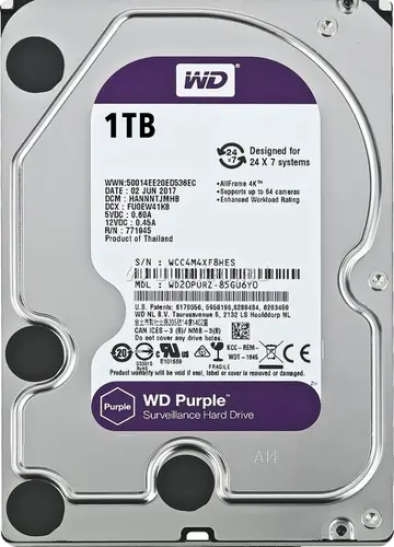ALMACENAMIENTO DISCO RIGIDO WD TIPO HDD LINEA PURPLE CAPACIDAD 1TB