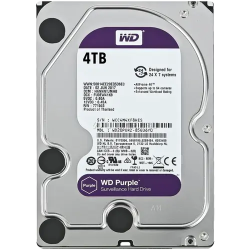 ALMACENAMIENTO DISCO RIGIDO WD TIPO HDD LINEA PURPLE CAPACIDAD 4TB