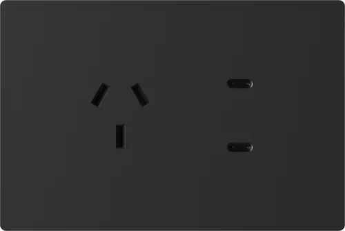 TOMACORRIENTE Y USB-C MONACO NEGRO MACROLED, AC 250V, 10A MAX. 2 USB-C DE 20W, BASTIDOR METALICO