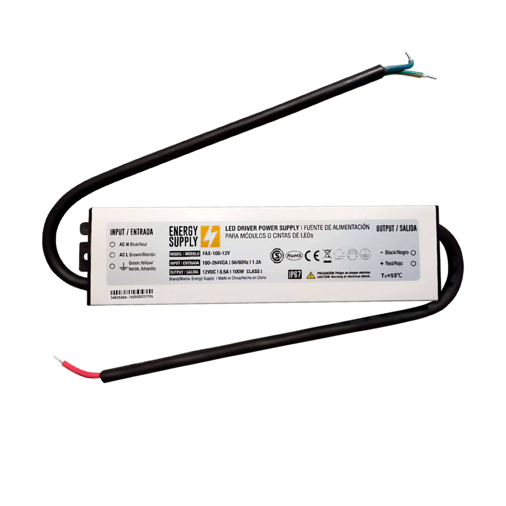 Fuente Switching 12V 8.5A 102W.  90-264VAC Exterior IP67