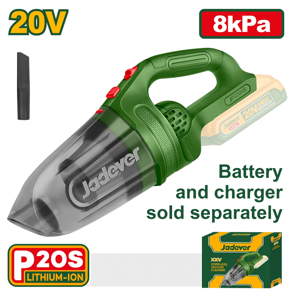 ASPIRADORA MANUAL 20V, CAPACIDAD DE POLVO: 0.45L, PRESIÓN DE VACÍO: ≥8KPA, LA BATERÍA Y EL CARGADOR SE VENDEN POR SEPARADO CON 1 BOQUILLA PARA HENDIDURAS