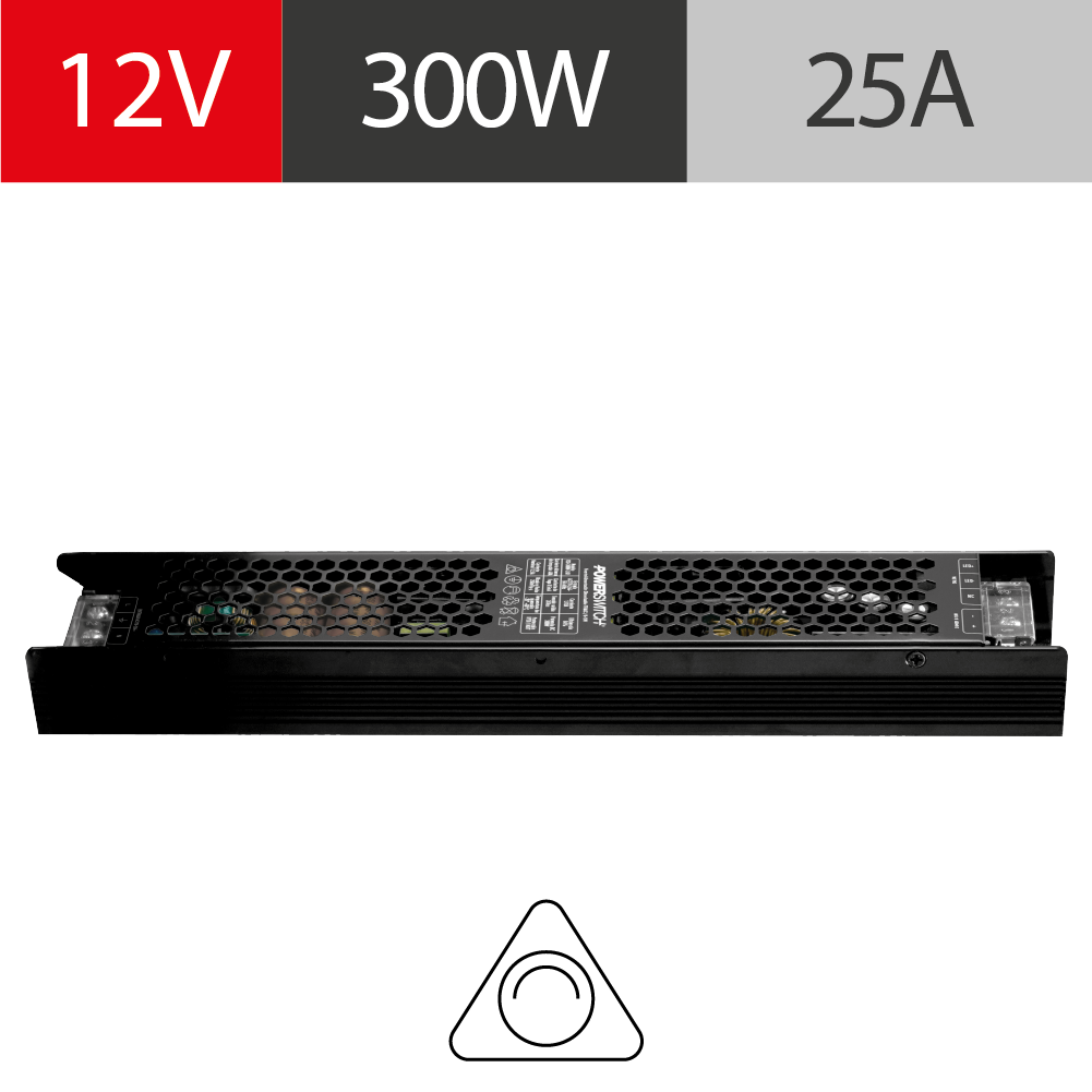 FUENTE LED SLIM DIMERIZABLE POWERSWITCH, 12V, 300W, TRIAC, 0-10V, IP20