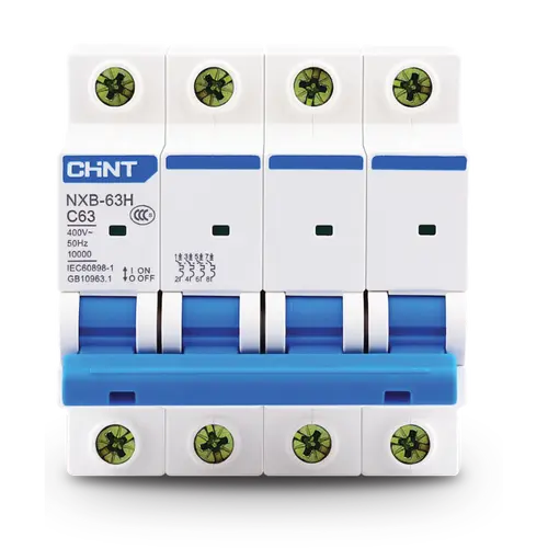 Int. Termomagnético CHINT NXB-63H, In:10A, Icn:10kA, Curva C, 4-polos