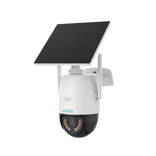 CAMARA IP UNIARCH CONEXION 4G/LTE CON PANEL SOLAR Y BATERIA, INTERIOR/EXTERIOR, PARA HOGAR RESOLUCION 3MP LENTE FIJA DE 4 MM, MICROFONO Y ALTAVOZ, DETECCION DE CUERPO HUMANO, IP66, IR30 M, RJ45, 512GB