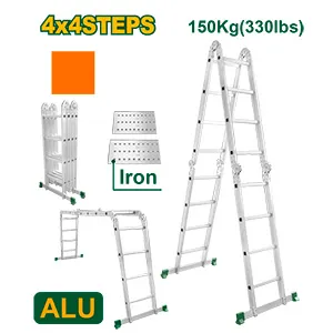 ESCALERA MULTIPROPÓSITO - ESCALONES: 4X4 - LONGITUD: 4450MM - ALTURA DE LA ESCALERA: 2170MM - ALTURA DEL ANDAMIO: 1210MM - CON 2 PLACAS DE ANDAMIO - MÁX. CARGA: 150KG